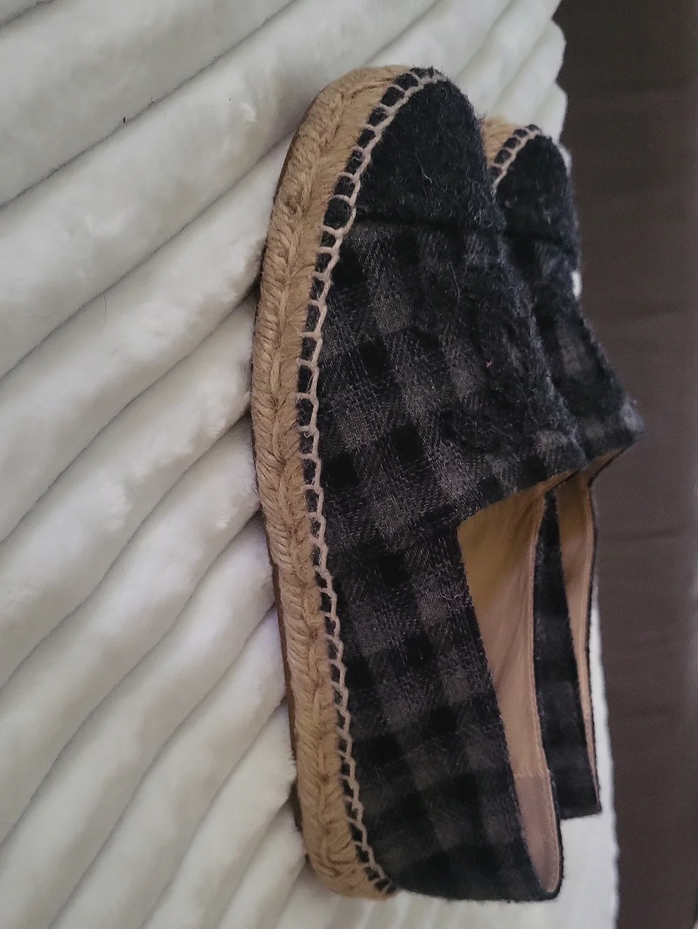 Coco Chanel Check Wool Cap Toe CC Espadrille Flats